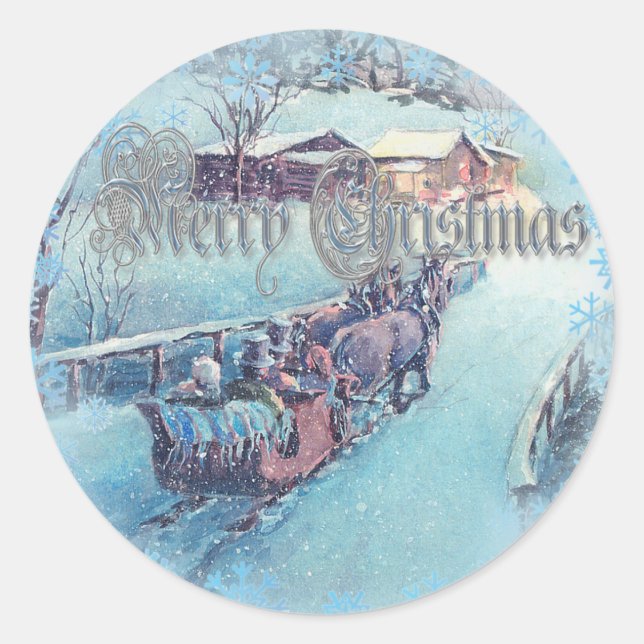 MERRY CHRISTMAS SLEIGH RIDE by SHARON SHARPE Classic Round Sticker (Front)
