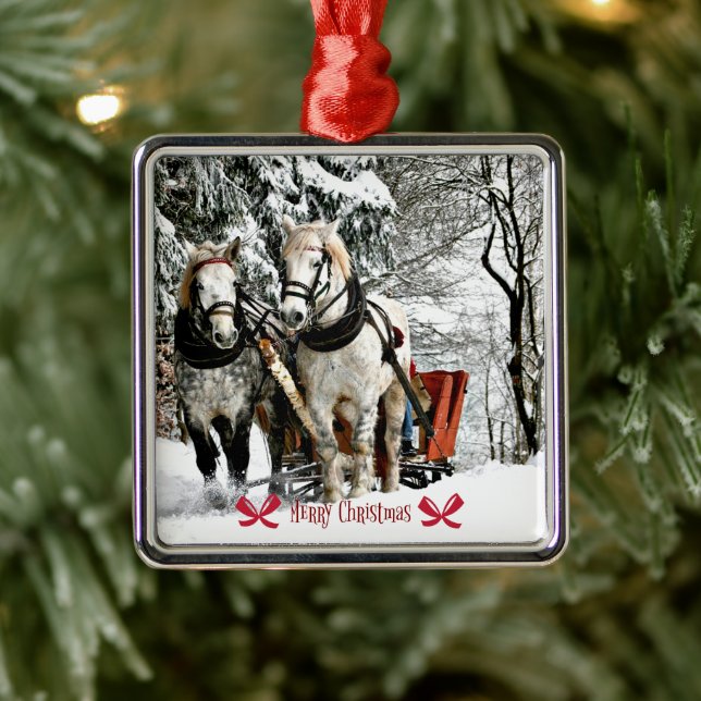 Merry Christmas! Sleigh Ride in the Country Metal Ornament (Tree)