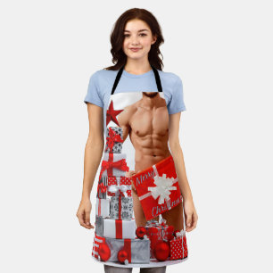 Merry Christmas SlipperyJoe red white silver gift  Apron