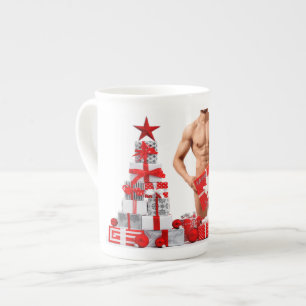 Merry Christmas SlipperyJoe red white silver gift Bone China Mug