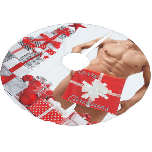 Merry Christmas SlipperyJoe red white silver gift Brushed Polyester Tree Skirt