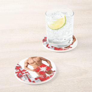 Merry Christmas SlipperyJoe red white silver gift Coaster
