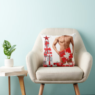 Merry Christmas SlipperyJoe red white silver gift  Cushion