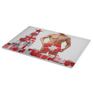 Merry Christmas SlipperyJoe red white silver gift Cutting Board