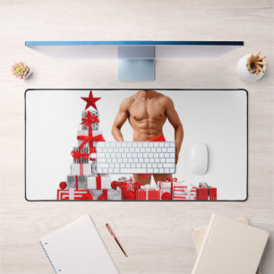 Merry Christmas SlipperyJoe red white silver gift Desk Mat