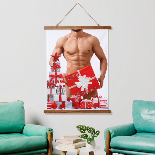 Merry Christmas SlipperyJoe red white silver gift  Hanging Tapestry (Living Room)