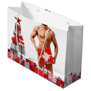 Merry Christmas SlipperyJoe red white silver gift  Large Gift Bag