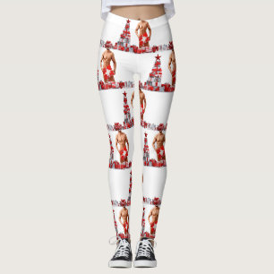 Merry Christmas SlipperyJoe red white silver gift  Leggings