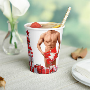 Merry Christmas SlipperyJoe red white silver gift  Paper Cups