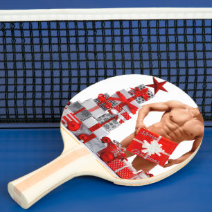 Merry Christmas SlipperyJoe red white silver gift Ping Pong Paddle