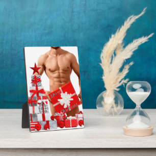 Merry Christmas SlipperyJoe red white silver gift Plaque