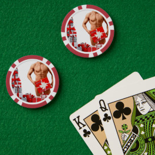 Merry Christmas SlipperyJoe red white silver gift Poker Chips