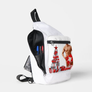 Merry Christmas SlipperyJoe red white silver gift  Sling Bag