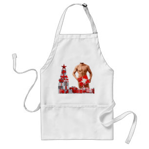 Merry Christmas SlipperyJoe red white silver gift Standard Apron