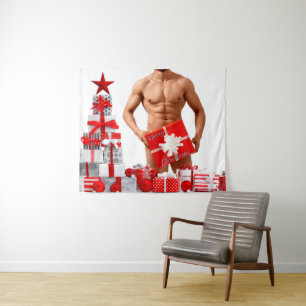 Merry Christmas SlipperyJoe red white silver gift  Tapestry