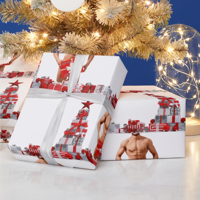 Merry Christmas SlipperyJoe red white silver gift  Wrapping Paper (Holidays)