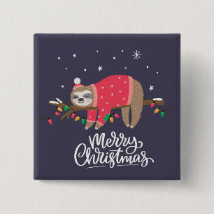 Merry Christmas Sloth 15 Cm Square Badge