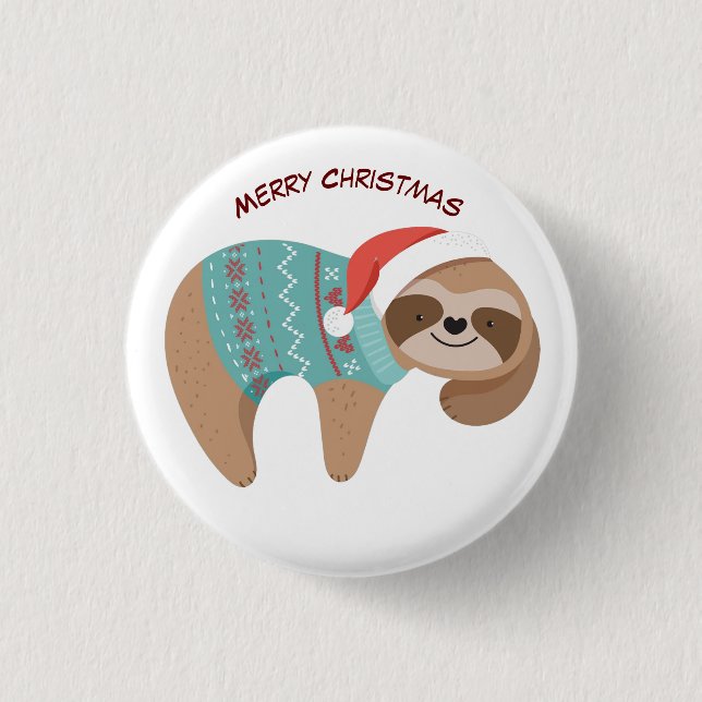 Merry Christmas Sloth   3 Cm Round Badge (Front)