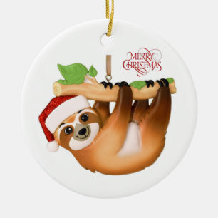 Merry Christmas Sloth Ceramic Ornament
