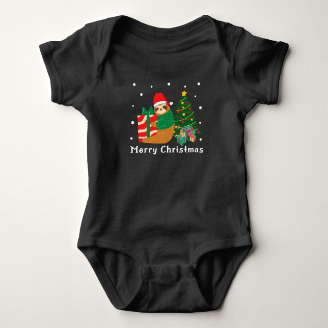 Merry Christmas Sloth Christmas  Baby Bodysuit (Front)