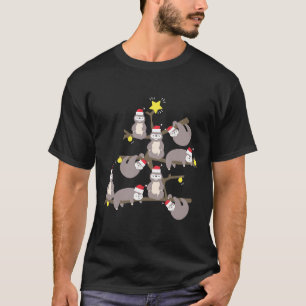 Merry Christmas Sloth Christmas Tree Santa Hat Mer T-Shirt