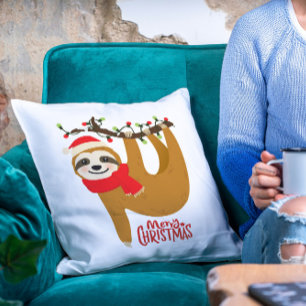 Merry Christmas Sloth Holidays Cushion