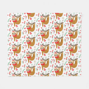 Merry Christmas Sloth   Holidays Fleece Blanket