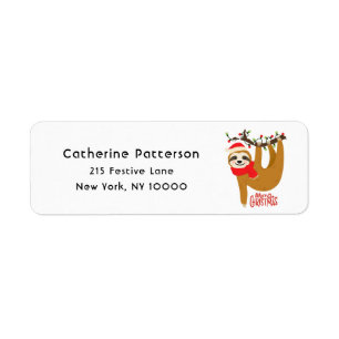 Merry Christmas Sloth Holidays Personalised Return Return Address Label