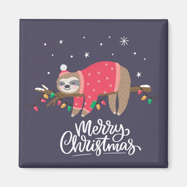 Merry Christmas Sloth Magnet (Front)