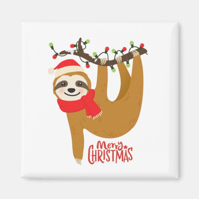 Merry Christmas Sloth Magnet (Front)