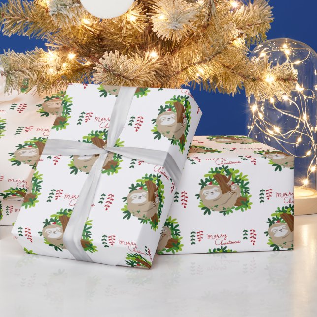 Merry Christmas Sloth Pattern Wrapping Paper (Holidays)