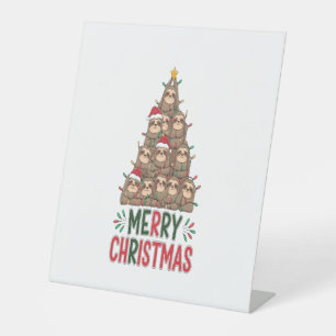 Merry Christmas Sloth Tree Pedestal Sign