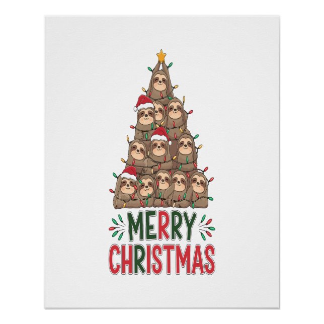 Merry Christmas Sloth Tree Poster (Front)