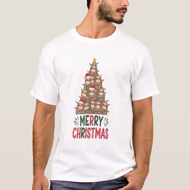 Merry Christmas Sloth Tree T-Shirt (Front)