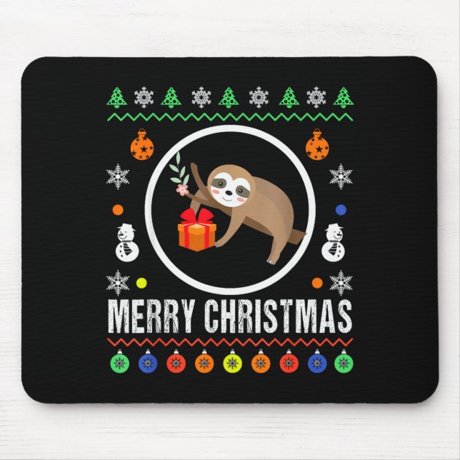 Merry Christmas Sloth Ugly Sweater Xmas Knit Sloth Mouse Pad (Front)