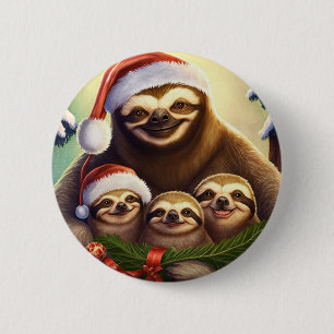Merry Christmas Sloths 6 Cm Round Badge