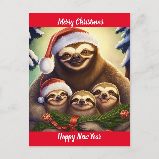 Merry Christmas Sloths Postcard (Front)
