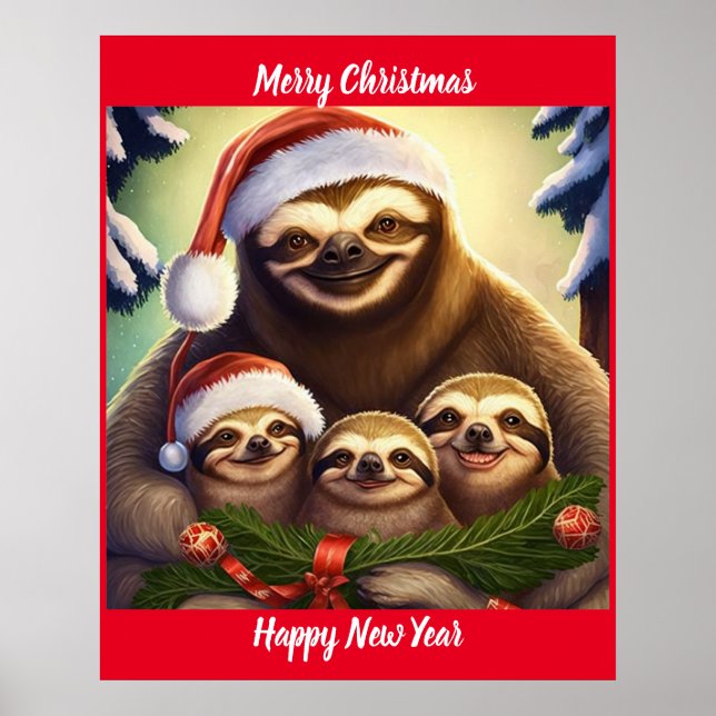 Merry Christmas Sloths Poster (Front)
