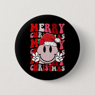 Merry Christmas Smile Face Santa Claus Hat Groovy 6 Cm Round Badge