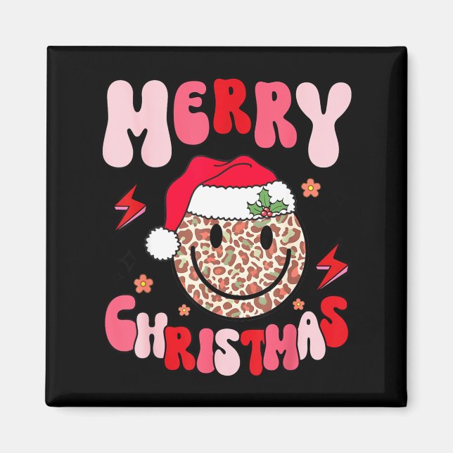Merry Christmas Smile Face Santa Claus Hat Groovy  Magnet (Front)