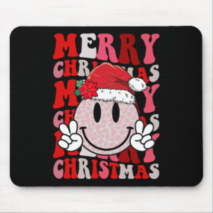 Merry Christmas Smile Face Santa Claus Hat Groovy Mouse Pad