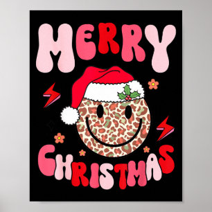 Merry Christmas Smile Face Santa Claus Hat Groovy  Poster