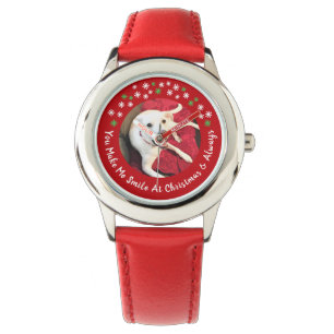 Merry Christmas Smiling Dog Photo Funny Red Watch