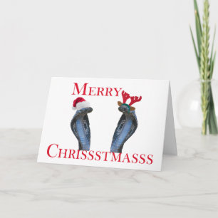 Merry Christmas Snakes In Antlers & Santa Hat Holiday Card