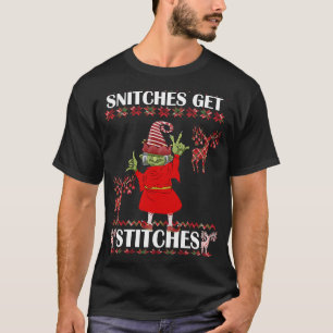 Merry Christmas Snitches Get Stitches Elf Ugly Swe T-Shirt