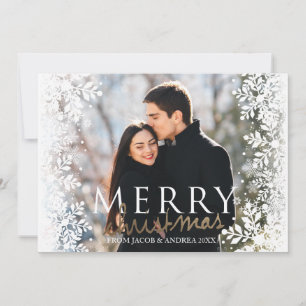 Merry Christmas, Snow and Gold Holiday Card