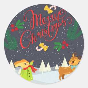Merry Christmas Snow and Holly  Classic Round Sticker