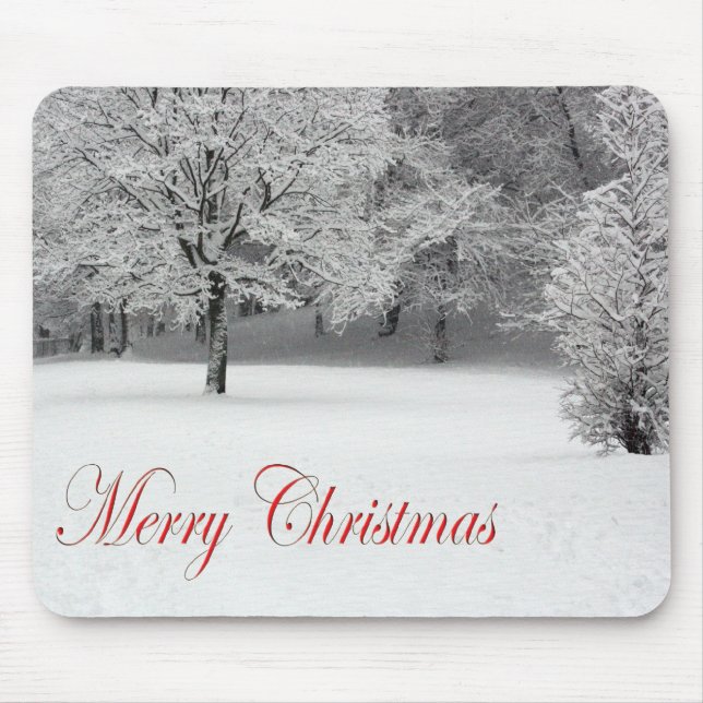 Merry Christmas Snow and trees Mouse Pad (Front)