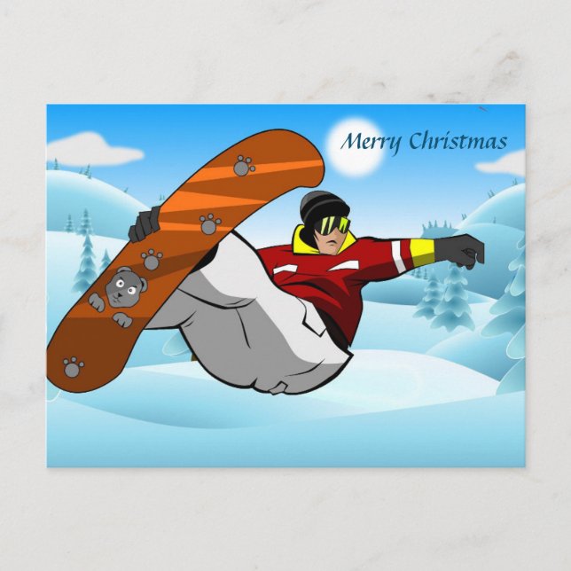 Merry Christmas Snow Boarder Postcard (Front)