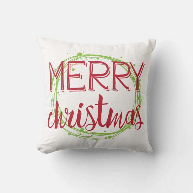 Merry Christmas Snow Bubbles Holiday Throw Pillow (Front)
